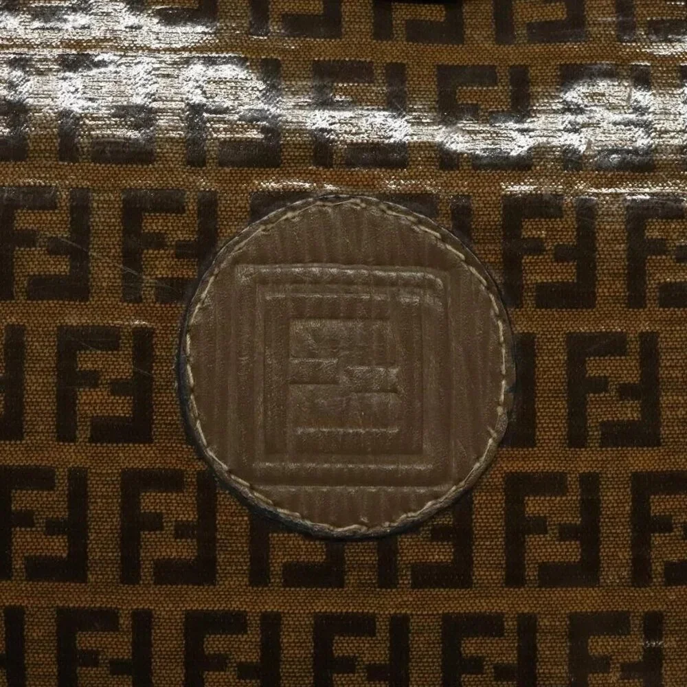 FENDI Zucchino Canvas Shoulder Bag Enamel Beige Gold Auth ep8215 - Picture 11 of 16